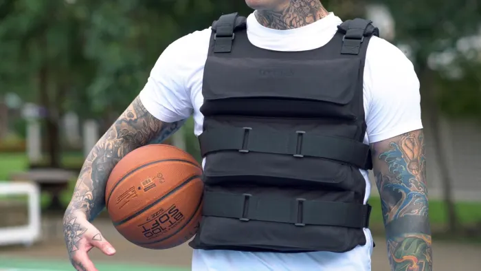 Front view of the vest on an athlete