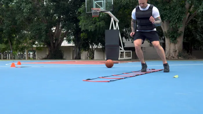 Agility ladder drill in the vest